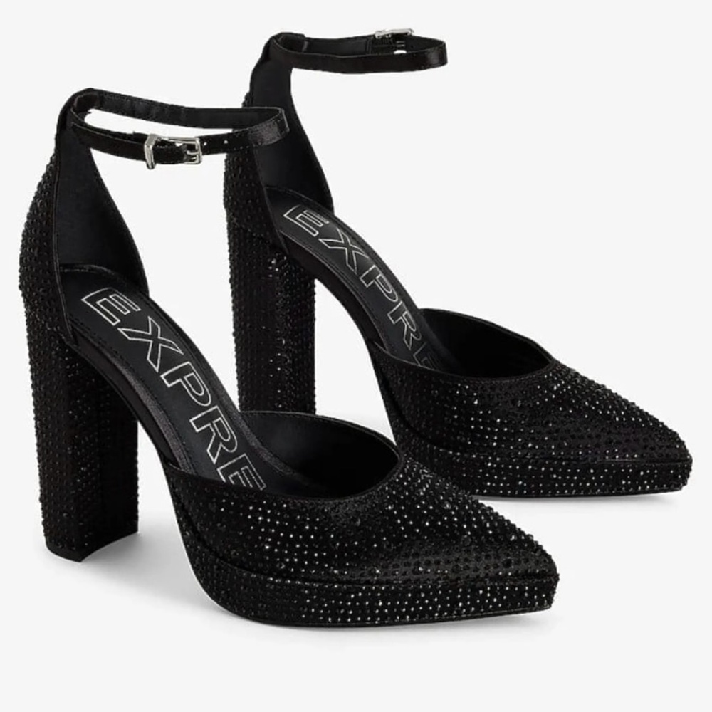 Express Black Jewel Pointed Toe Heels